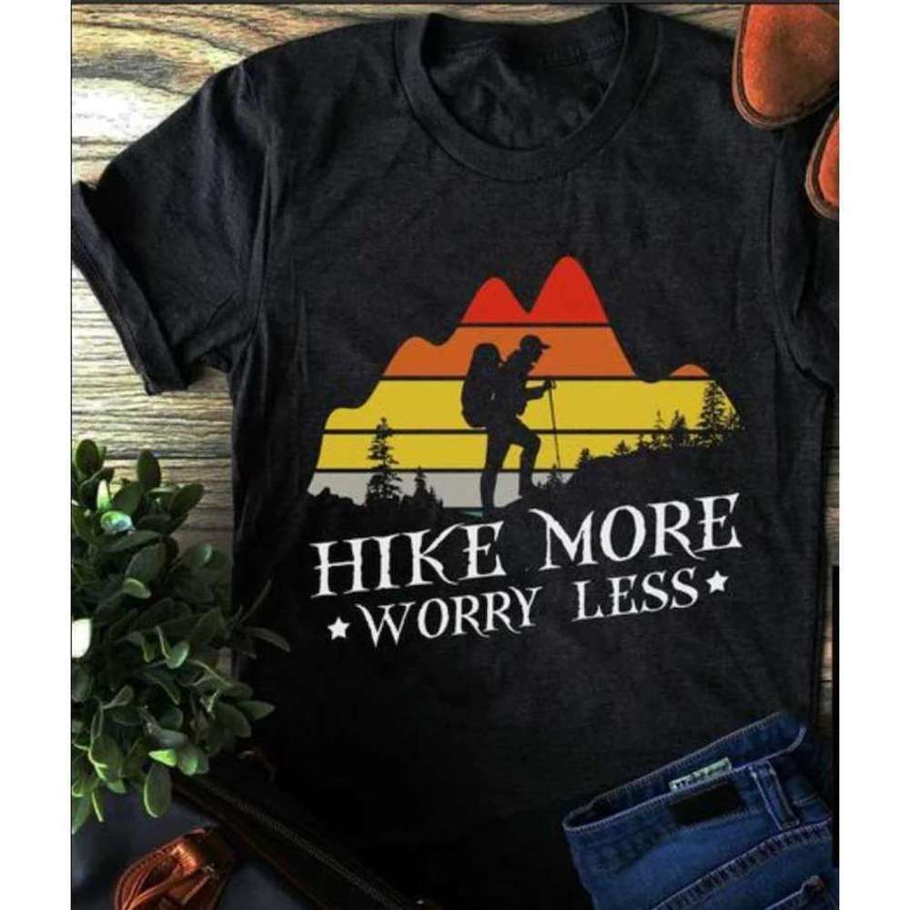 Hike More Worry Less Outdoor Nature Adventure Graphic Unisex T-Shirt